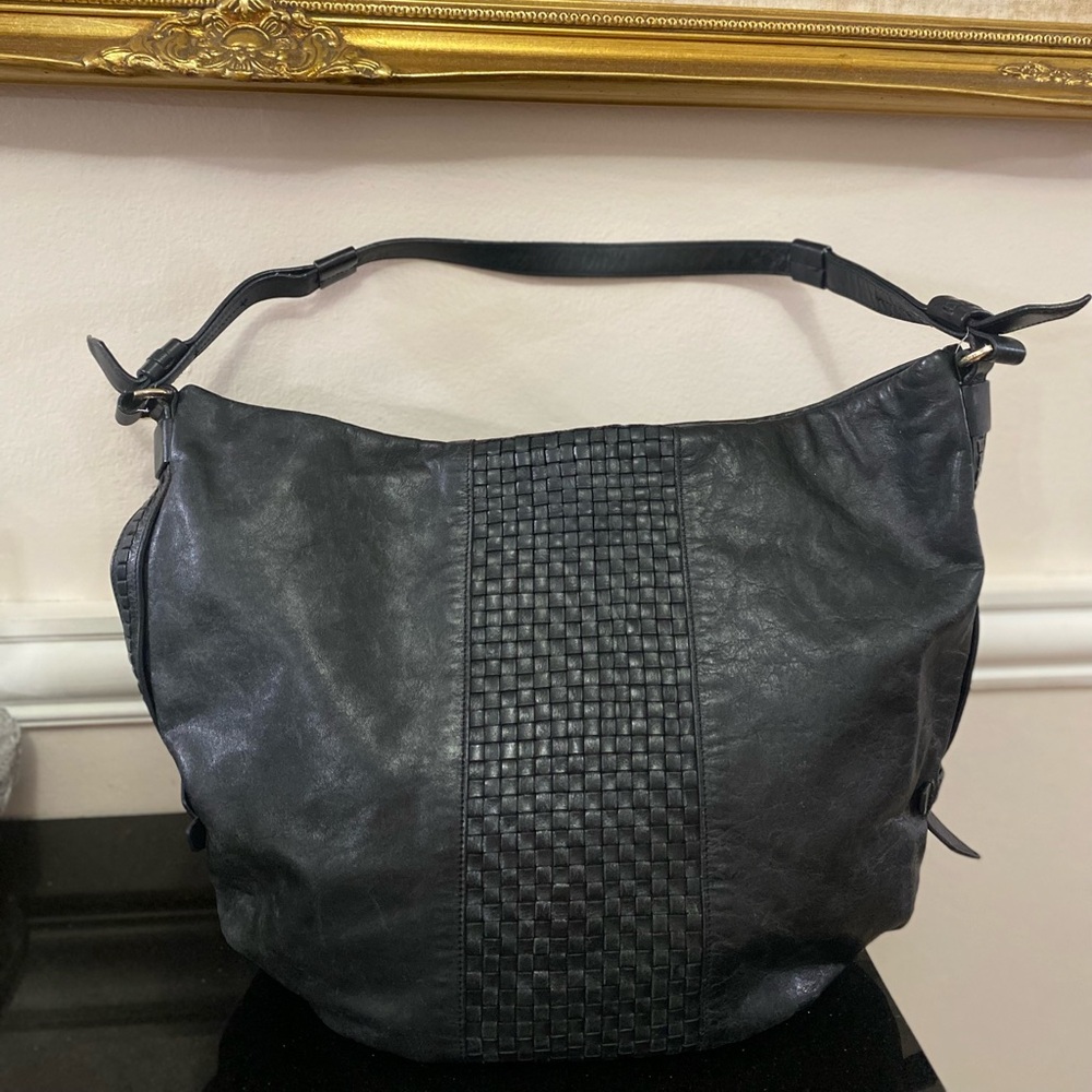 Cole Haan Black Leather Toiletry Bag with Subtle Strap Detail